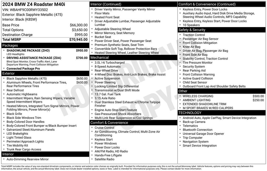 Used 2024 BMW Z4 M40i w/ Shadowloine Package image 6