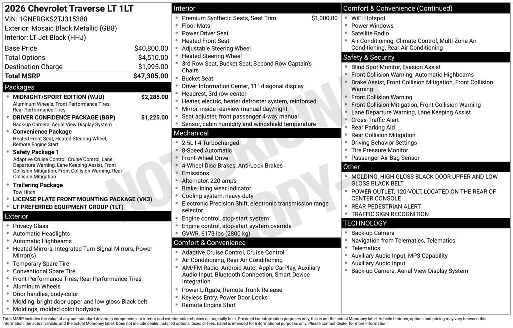 New 2026 Chevrolet Traverse LT w/ Midnight/Sport Edition FWD image 45