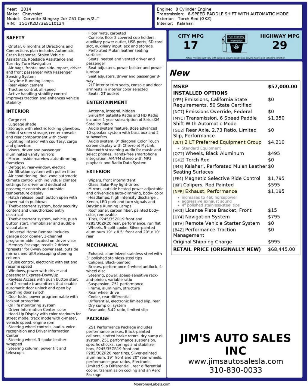 Used 2014 Chevrolet Corvette Stingray Coupe w/ 2LT Preferred Equipment Group image 7