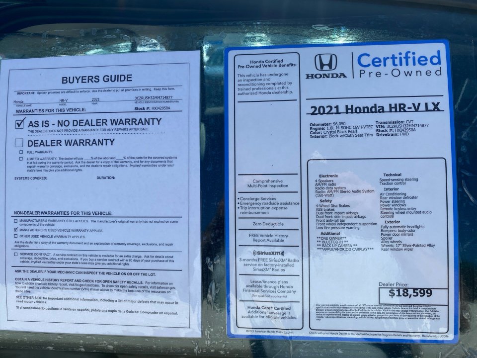 Certified 2021 Honda HR-V LX image 37