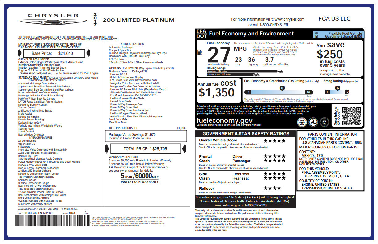 Used 2017 Chrysler 200 Limited Platinum image 53