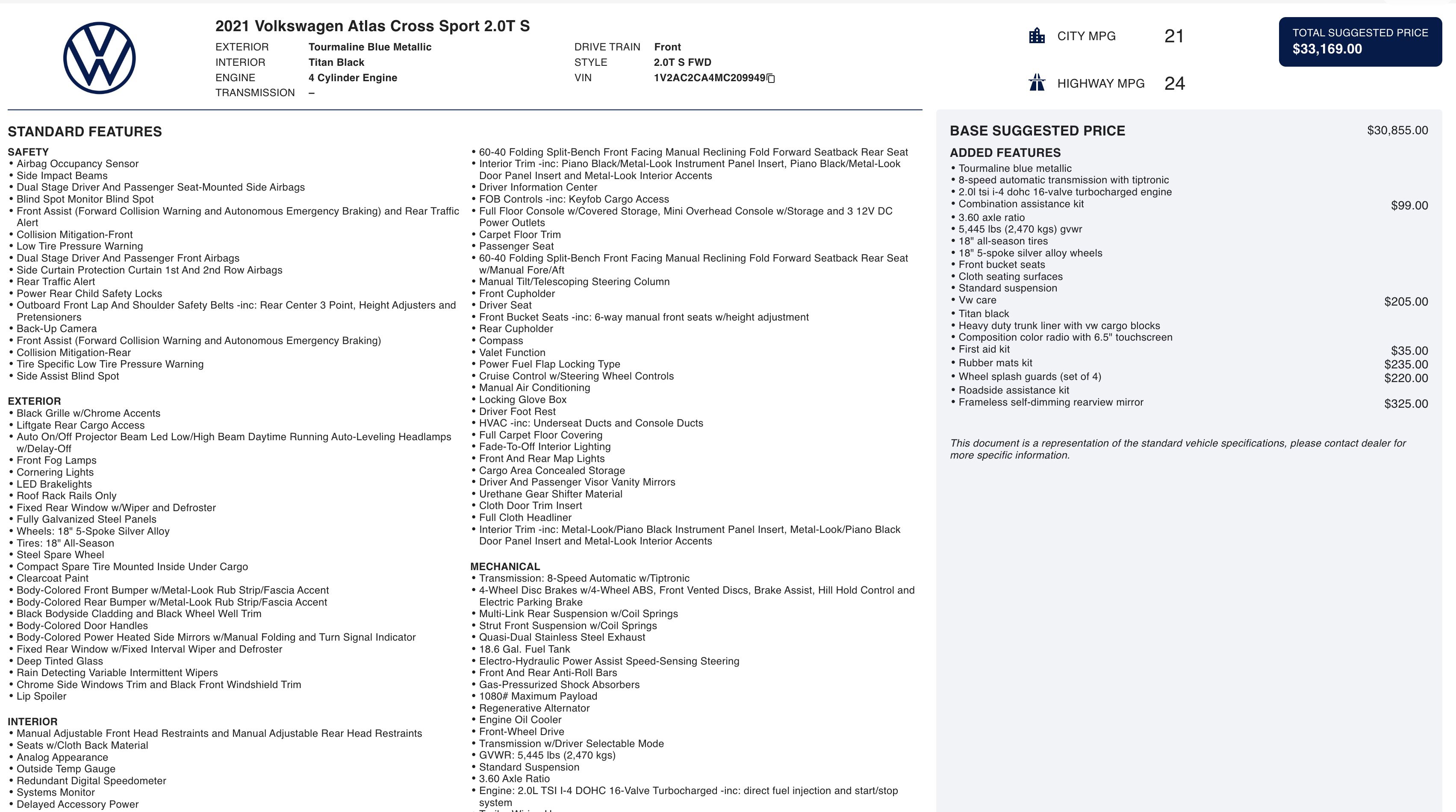 Used 2021 Volkswagen Atlas Cross Sport S FWD image 7