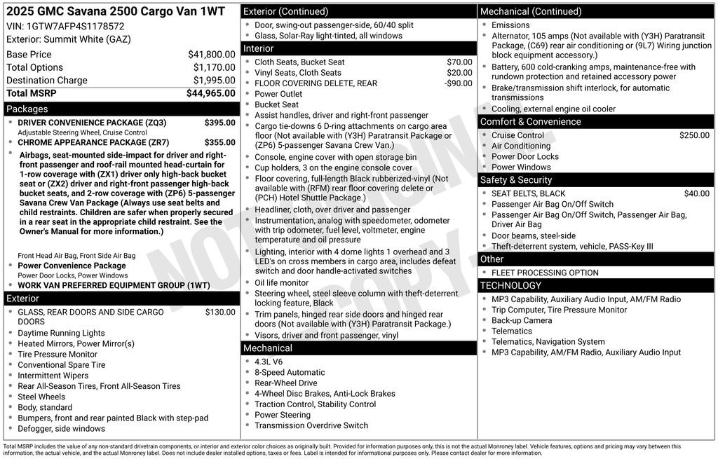 Used 2025 GMC Savana 2500 w/ Driver Convenience Package RWD image 2