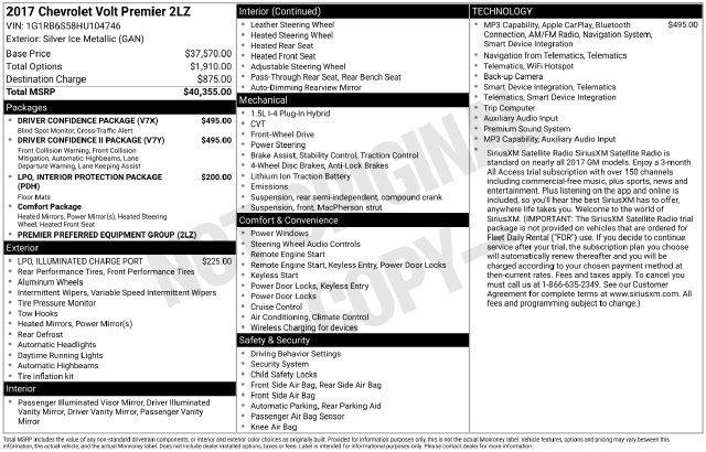 Used 2017 Chevrolet Volt Premier w/ Driver Confidence II Package FWD image 45