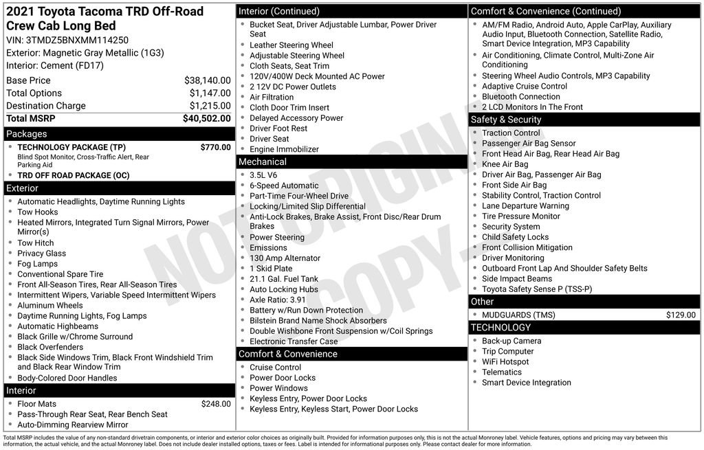 Certified 2021 Toyota Tacoma TRD Off-Road w/ Technology Package AWD/4WD image 24