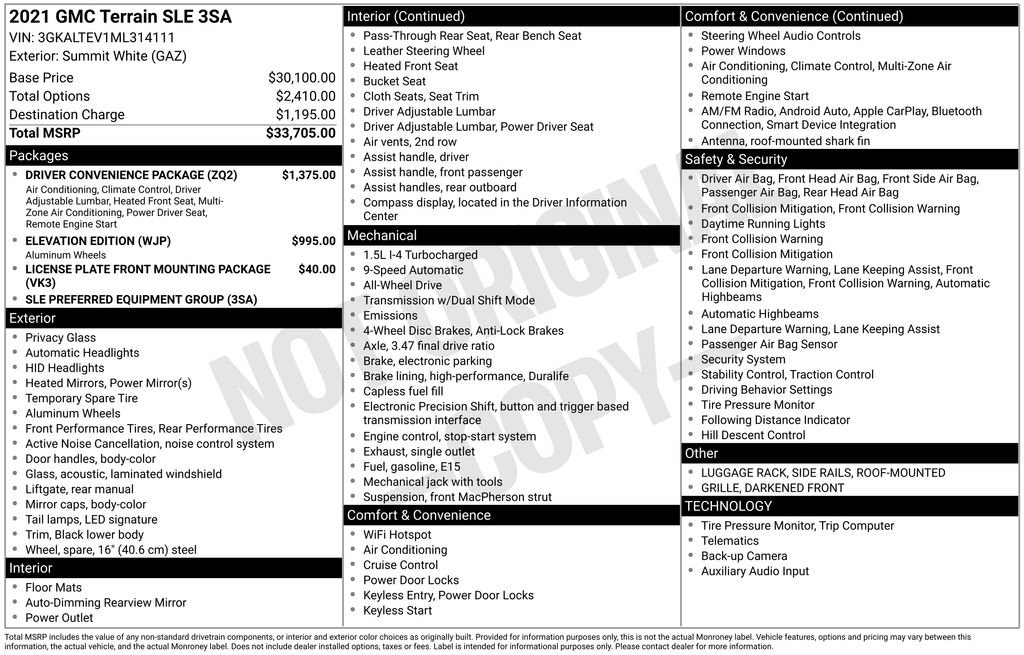 Used 2021 GMC Terrain SLE w/ Driver Convenience Package AWD/4WD image 2
