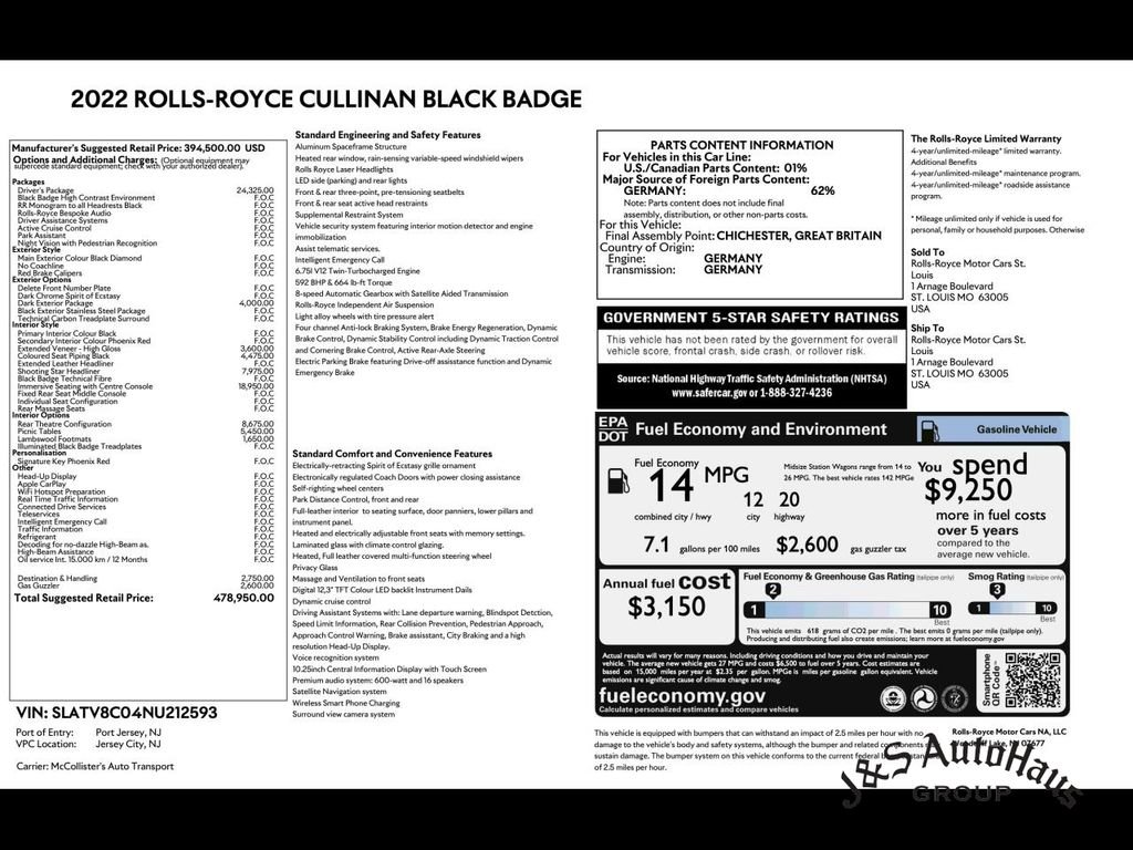 Used 2022 Rolls-Royce Cullinan Black Badge w/ Dark Exterior Package image 2