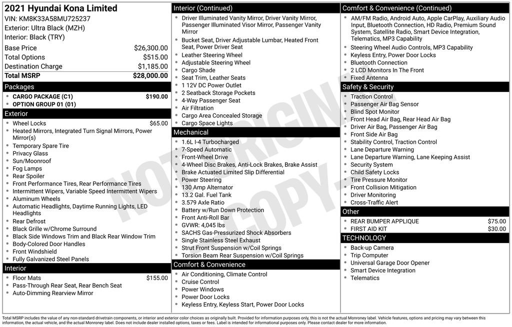 Certified 2021 Hyundai Kona Limited w/ Cargo Package image 7