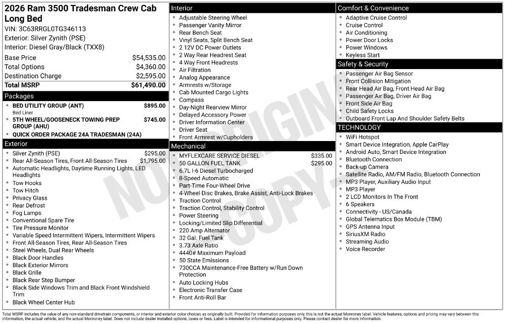 New 2026 RAM 3500 Tradesman w/ Bed Utility Group AWD/4WD image 6