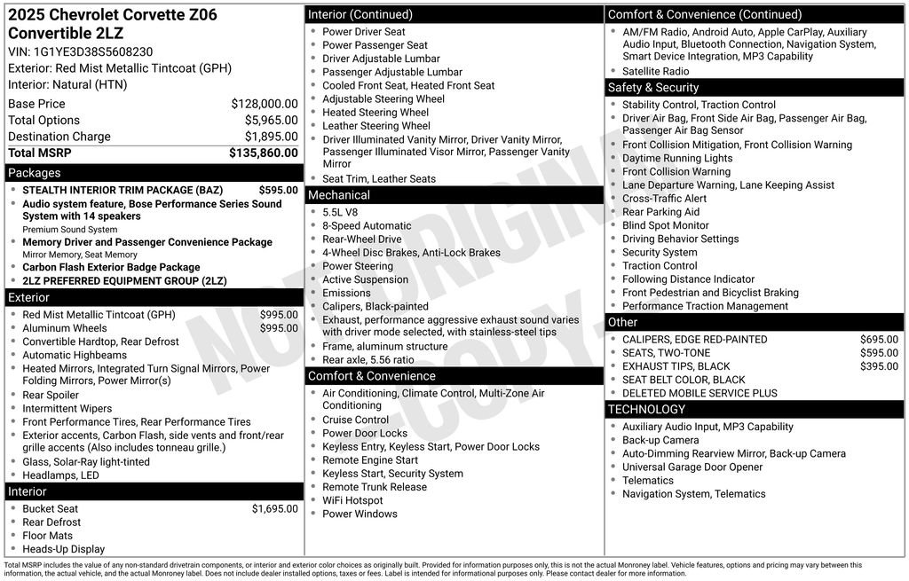 Used 2025 Chevrolet Corvette Z06 w/ Stealth Interior Trim Package image 2