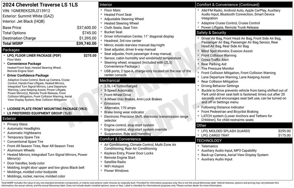 Used 2024 Chevrolet Traverse LS w/ LPO, Floor Liner Package FWD image 9