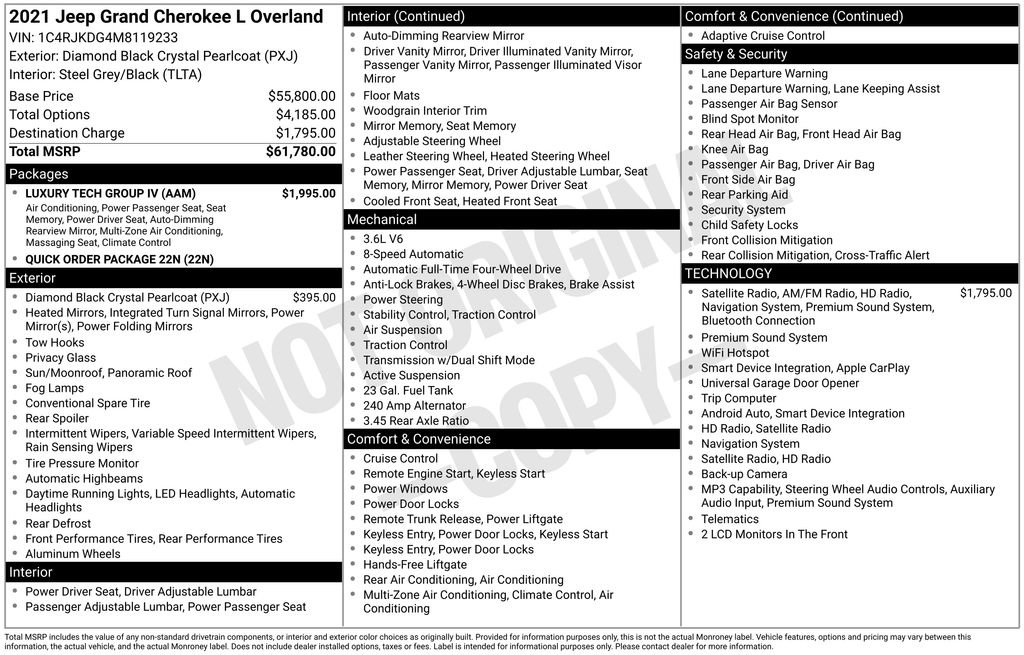 Certified 2021 Jeep Grand Cherokee L Overland w/ Luxury Tech Group IV AWD/4WD image 42