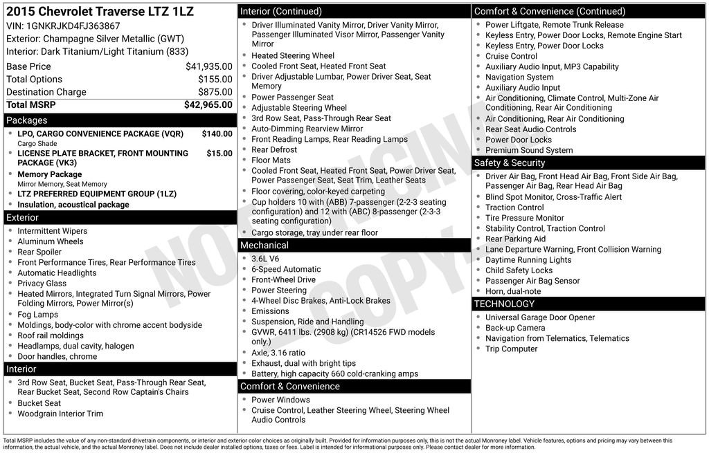 Used 2015 Chevrolet Traverse LTZ FWD image 22