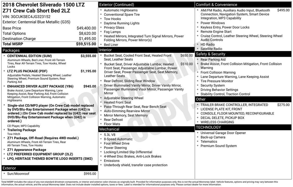 Used 2018 Chevrolet Silverado 1500 LTZ Z71 w/ Centennial Edition image 2