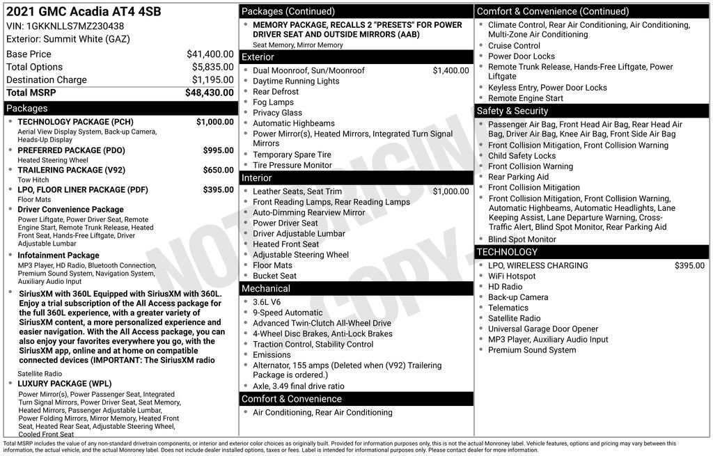 Certified 2021 GMC Acadia AT4 w/ Technology Package AWD/4WD image 48