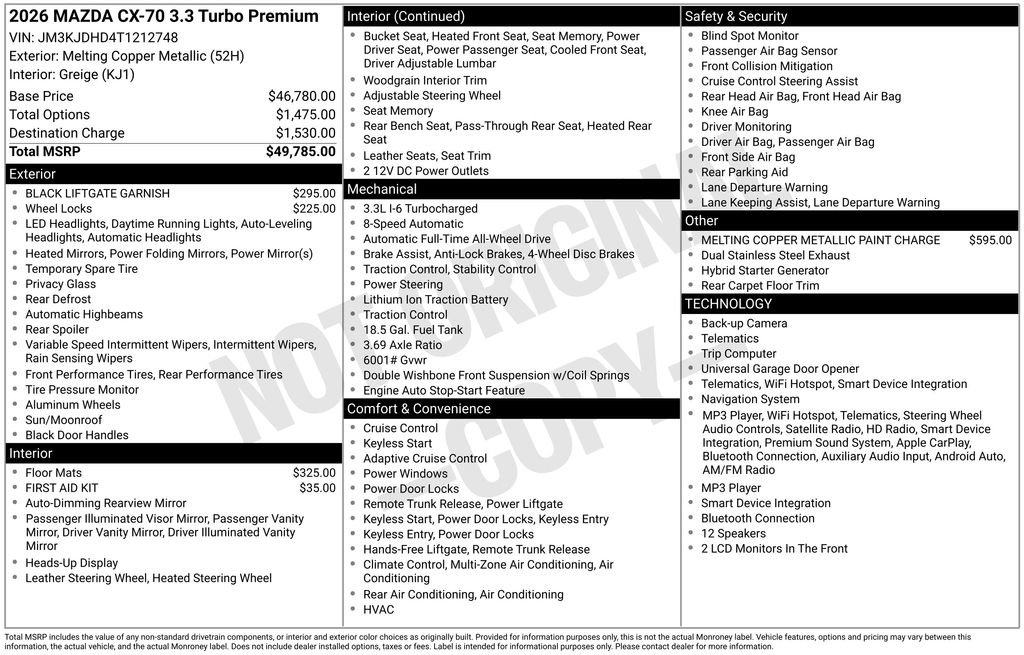 New 2026 MAZDA CX-70 3.3 Turbo w/ Premium Package AWD/4WD image 6