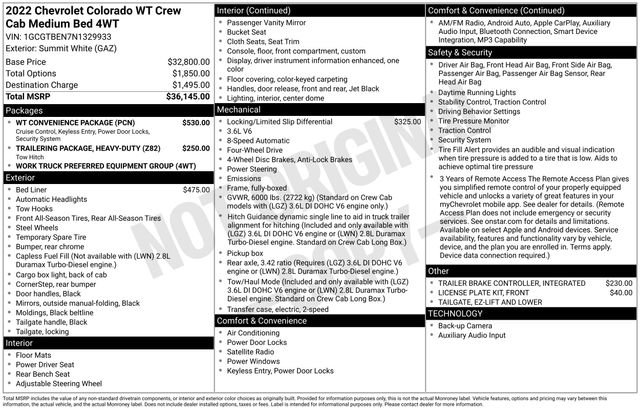 Used 2022 Chevrolet Colorado W/T w/ WT Convenience Package AWD/4WD image 3