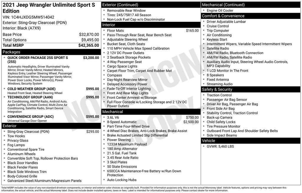 Certified 2021 Jeep Wrangler Unlimited Sport image 34