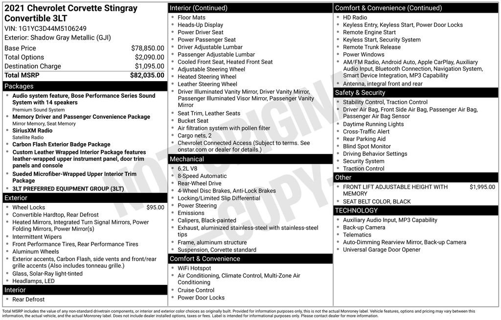 Used 2021 Chevrolet Corvette Stingray Premium Conv w/ 3LT image 7