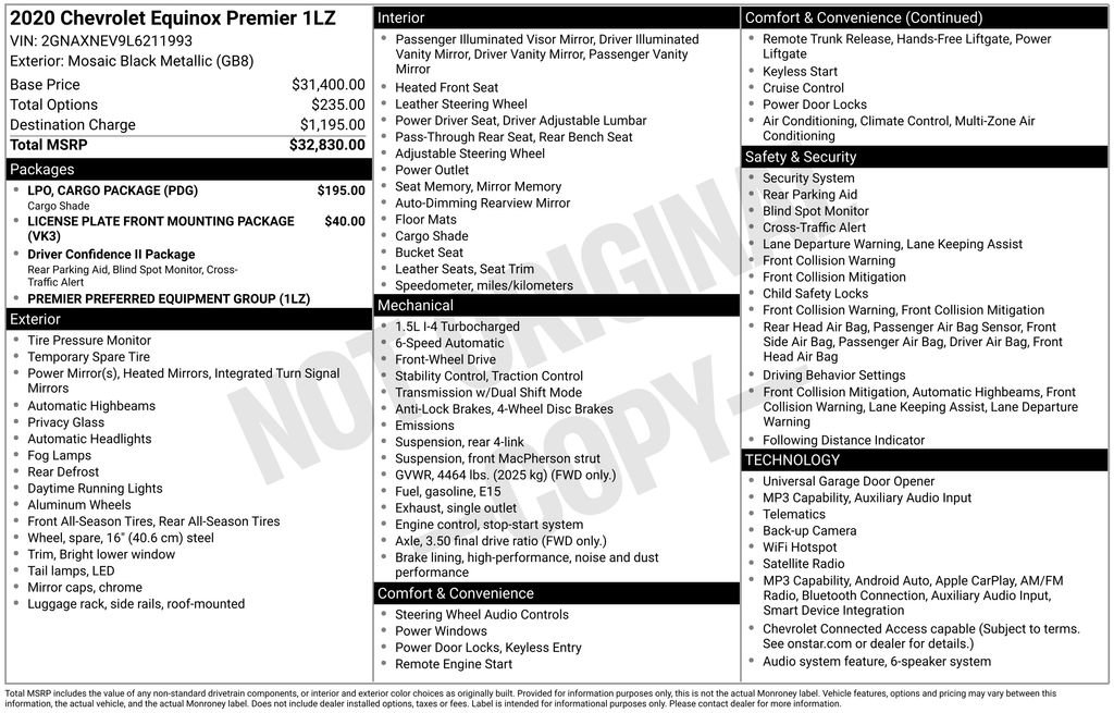 Used 2020 Chevrolet Equinox Premier w/ LPO, Cargo Package FWD image 11