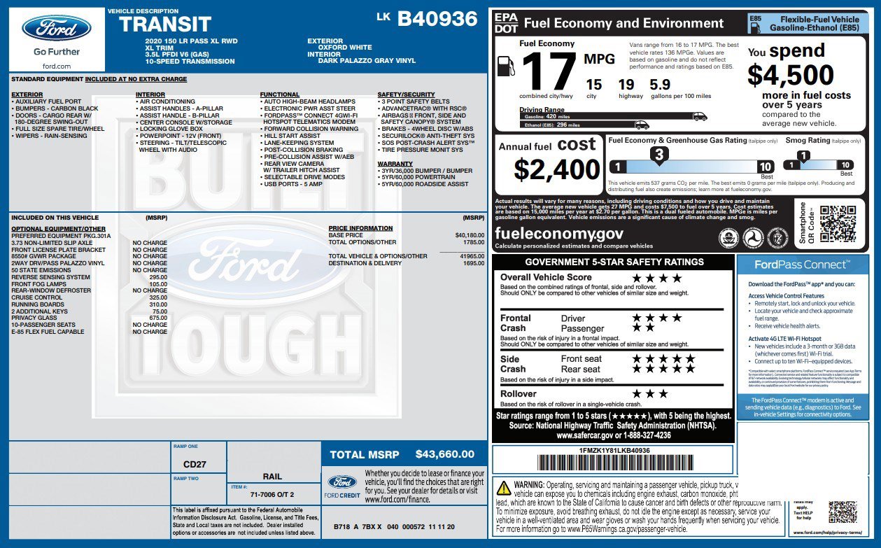 Used 2020 Ford Transit 150 XL RWD image 4