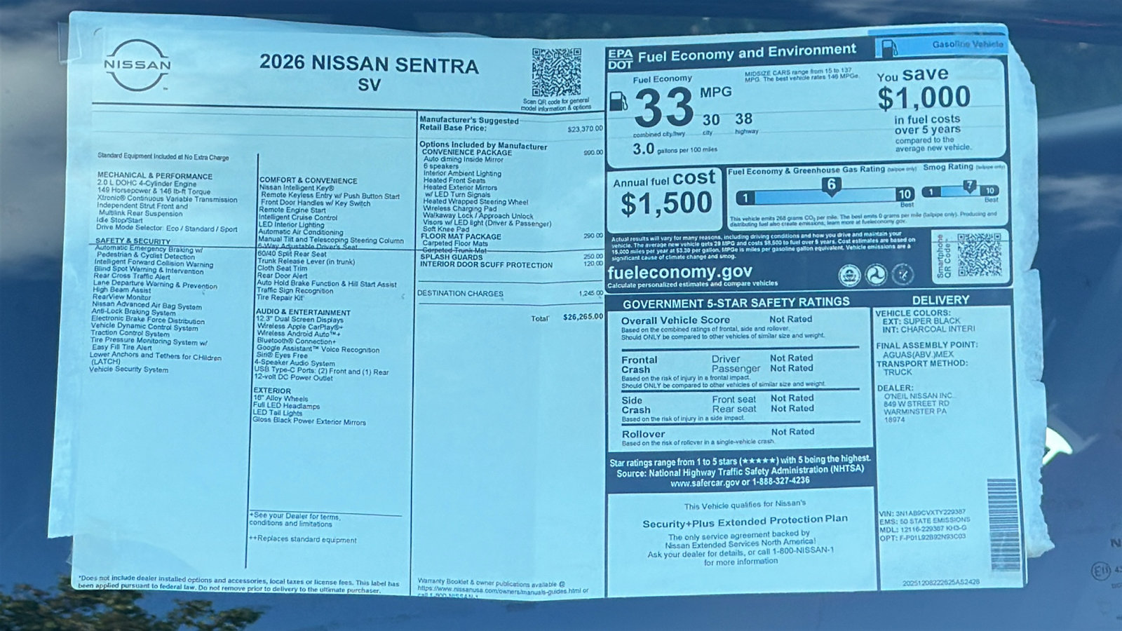New 2026 Nissan Sentra SV w/ SV Convenience Package FWD image 11