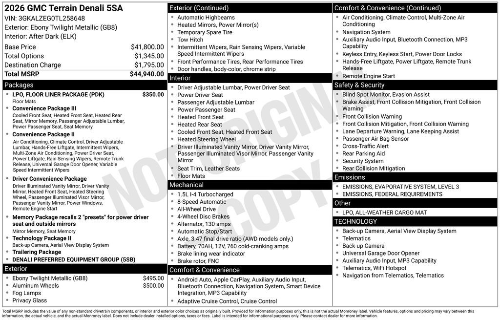 New 2026 GMC Terrain Denali w/ LPO, Floor Liner Package image 44