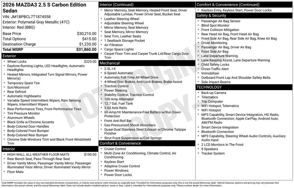 New 2026 MAZDA MAZDA3 Carbon image 2