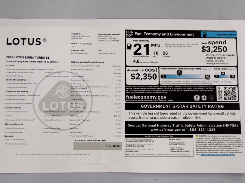 Used 2026 Lotus Emira SE RWD image 48