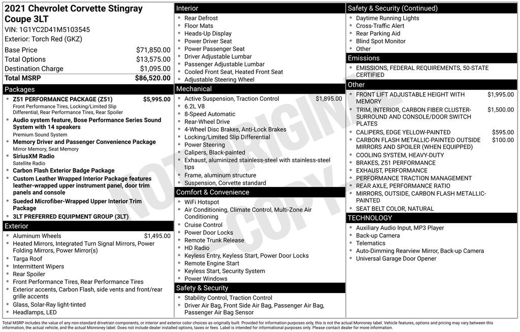 Used 2021 Chevrolet Corvette Stingray Premium Cpe w/ Z51 Performance Package image 4