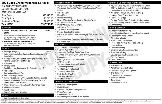 New 2024 Jeep Grand Wagoneer Series II Obsidian w/ Quick Order Packagew 28T AWD/4WD image 4