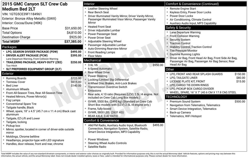 Used 2015 GMC Canyon SLT w/ LPO, Gearon Divider Package image 10