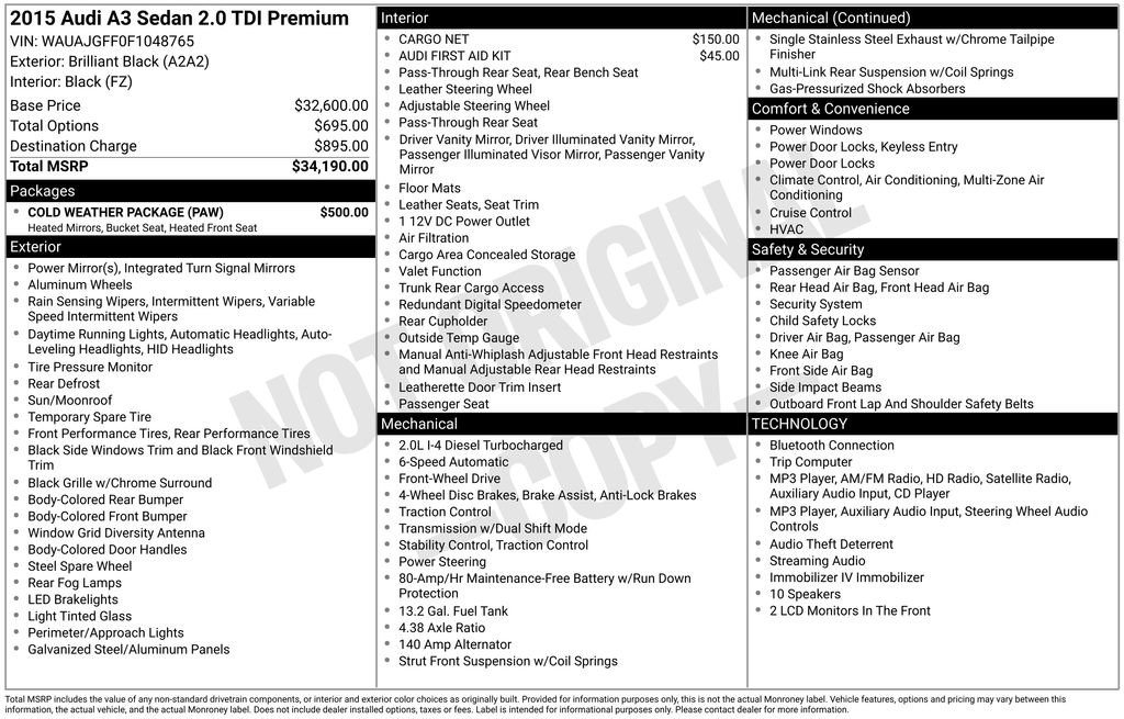 Used 2015 Audi A3 TDI Premium w/ Cold Weather Package FWD image 15