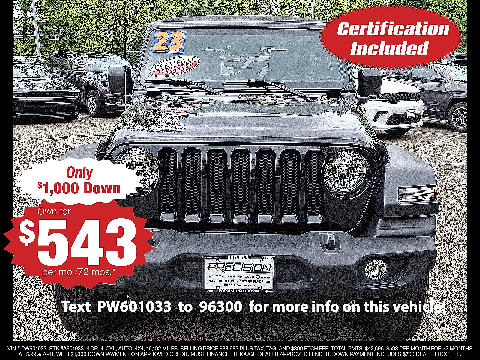 Certified 2023 Jeep Wrangler Unlimited Sport AWD/4WD image 2