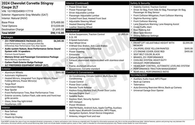 Used 2024 Chevrolet Corvette Stingray Preferred Cpe w/ Z51 Performance Package image 4