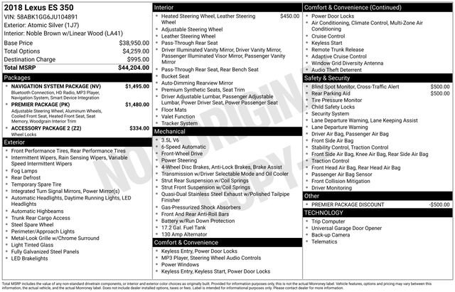 Used 2018 Lexus ES 350 w/ Navigation System Package image 51