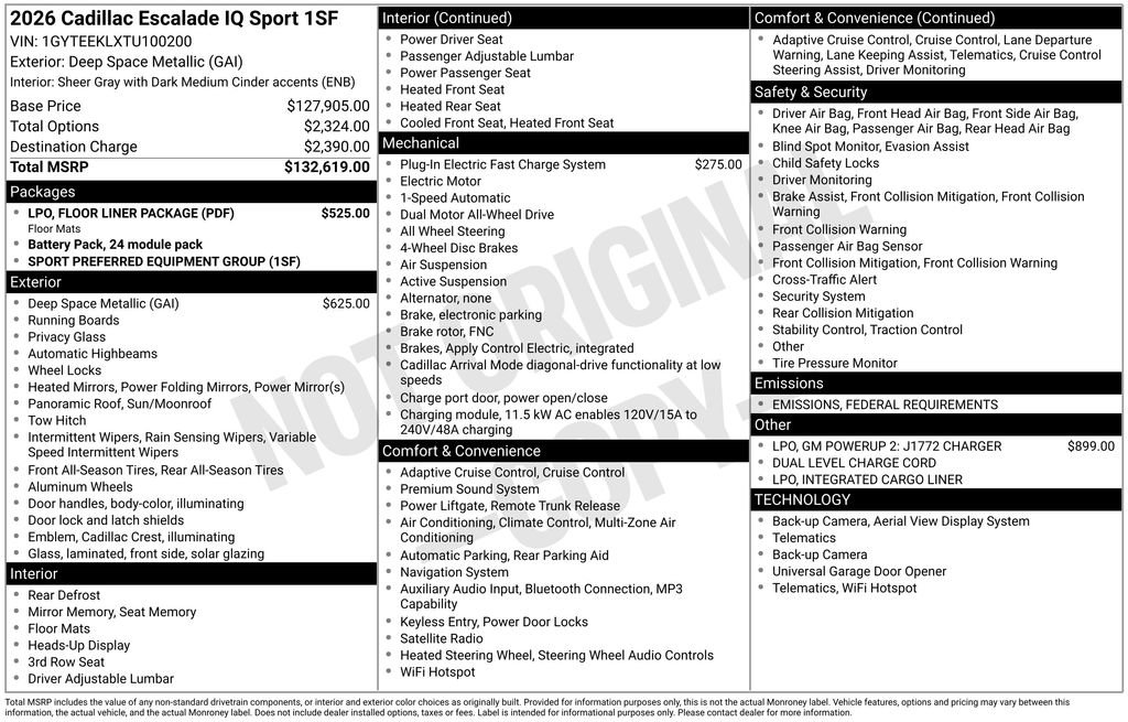 New 2026 Cadillac Escalade IQ Sport 1 w/ LPO, Floor Liner Package image 5