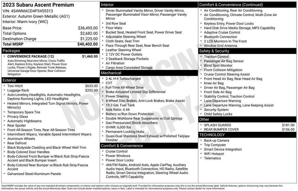 Used 2023 Subaru Ascent Premium w/ Convenience Package image 2