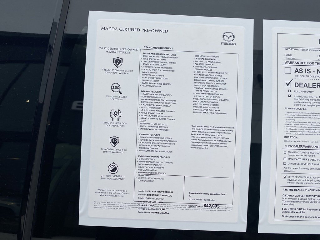 Certified 2025 MAZDA CX-70 Plug-In Hybrid w/ Premium Pkg image 33