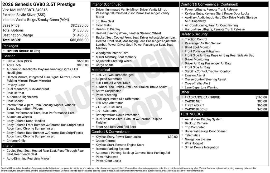 New 2026 Genesis GV80 3.5T Prestige AWD/4WD image 8