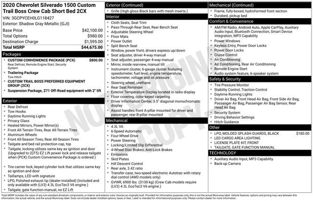 Used 2020 Chevrolet Silverado 1500 Custom Trail Boss w/ Custom Convenience Package image 5