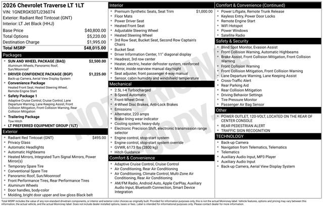 New 2026 Chevrolet Traverse LT w/ Sun and Wheel Package image 5