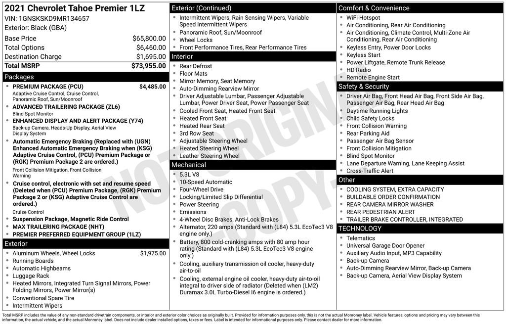 Used 2021 Chevrolet Tahoe Premier w/ Premium Package AWD/4WD image 38