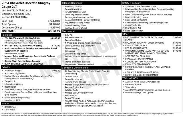 Certified 2024 Chevrolet Corvette Stingray Preferred Cpe w/ Z51 Performance Package RWD image 5