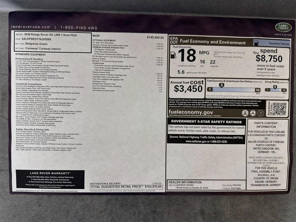 New 2026 Land Rover Range Rover Long Wheelbase SE AWD/4WD image 9