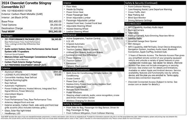 Used 2024 Chevrolet Corvette Stingray Preferred Conv w/ Z51 Performance Package RWD image 33