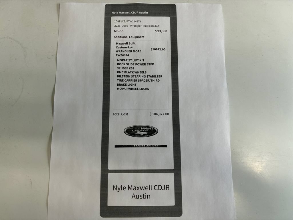New 2026 Jeep Wrangler Unlimited Rubicon 392 w/ Quick Order Package 27X Moab AWD/4WD image 13