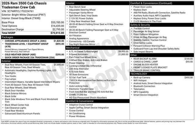 New 2026 RAM 3500 Tradesman w/ Chrome Appearance Group A AWD/4WD image 36