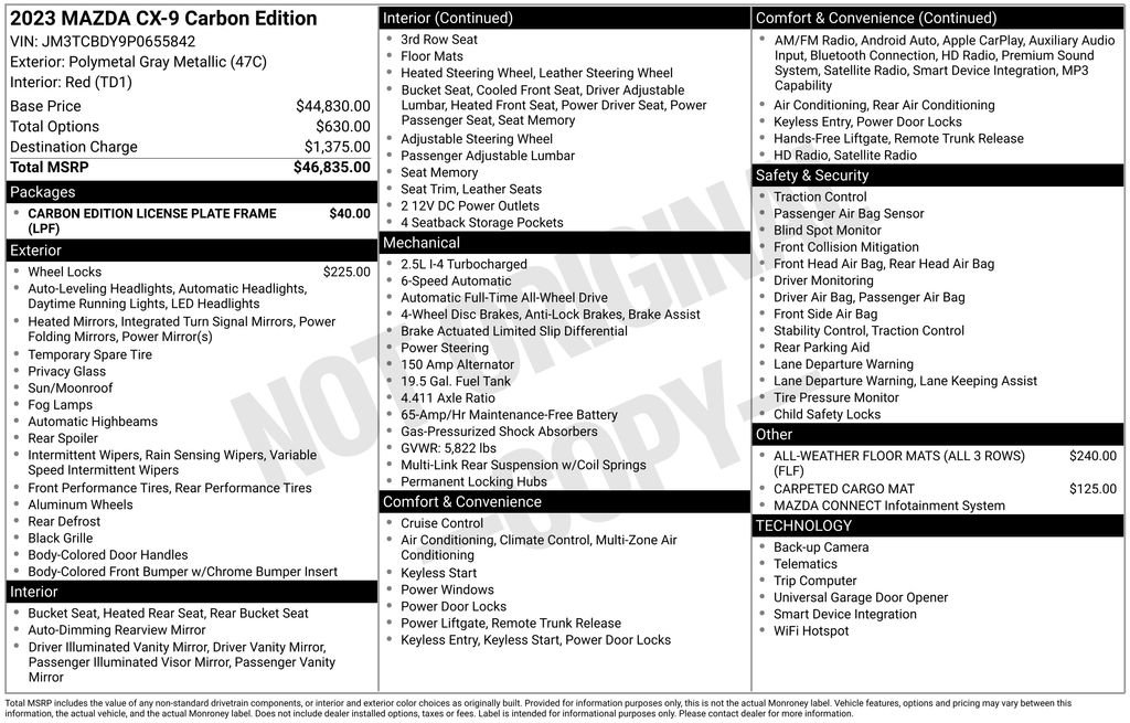 Certified 2023 MAZDA CX-9 Carbon Edition AWD/4WD image 10