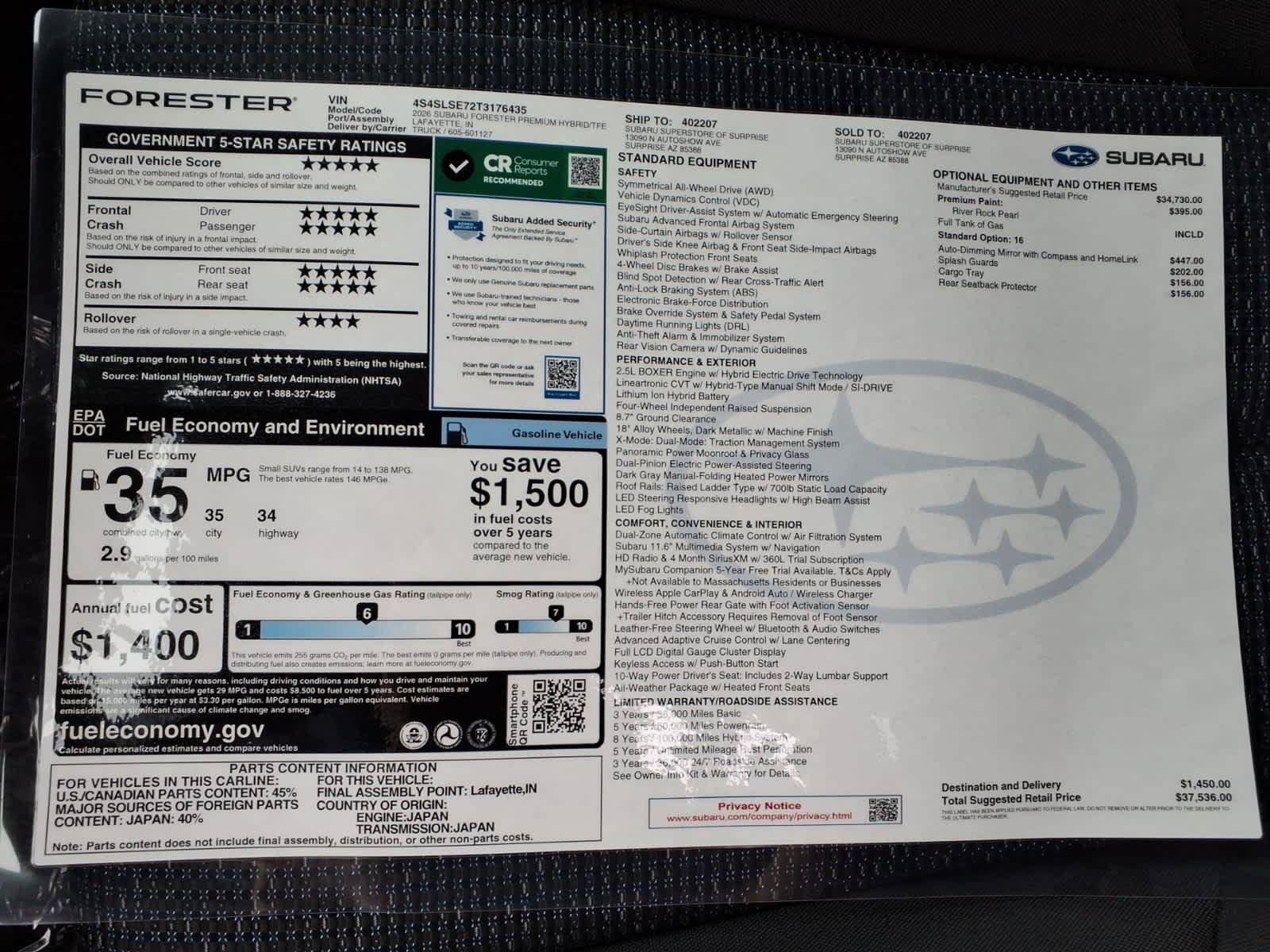 New 2026 Subaru Forester Touring AWD/4WD image 40